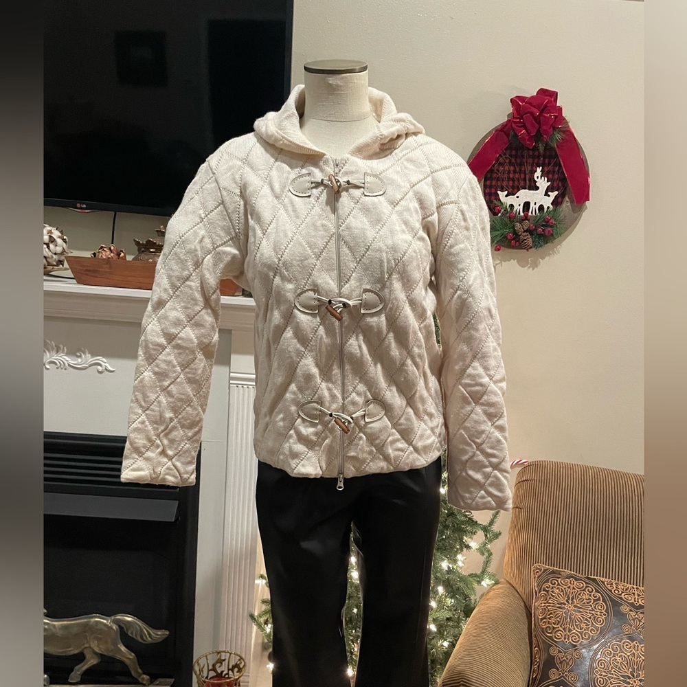 Women's wool Cream Quilted Italian Cardigan